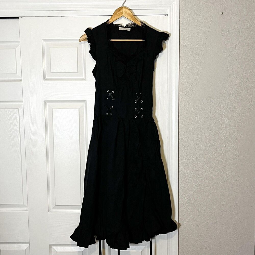 Belle Poque Dress Steam Punk Emo MCR Black Gothic Sweetheart Lace Fit Flare Midi